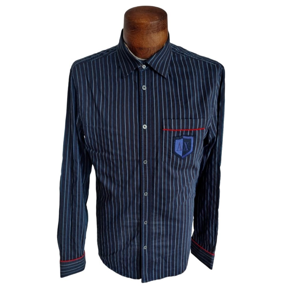 ARMANI EXCHANGE Men's Blue Striped Button Down Shirt Size Medium